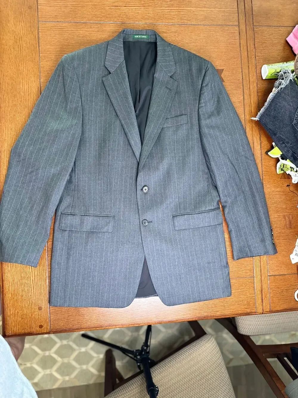 Lauren Ralph Lauren 100% Wool Gray Pinstripe 2 Button Blazer Academia Preppy 40L